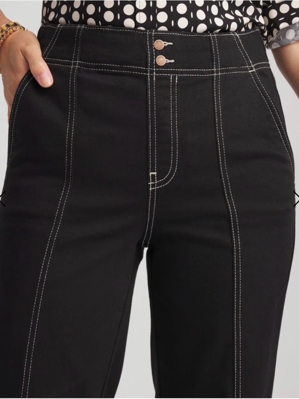 *Chico’s Pull-On Stretch Black Wide-Leg Jeans w Contrast Stitching Sporty Casual - Picture 4 of 12